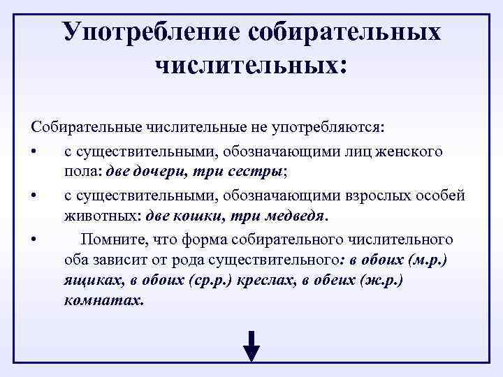 Употребление собирательных числительных: Собирательные числительные не употребляются: • с существительными, обозначающими лиц женского пола: