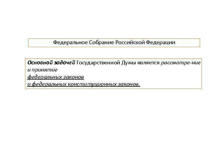 Федеральное Собрание Российской Федерации Основной задачей Государственной Думы является рассмотре ние и принятие федеральных