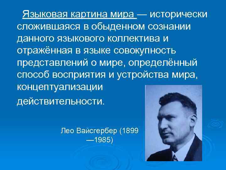 Языковая картина мира — исторически сложившаяся в обыденном сознании данного языкового коллектива и отражённая