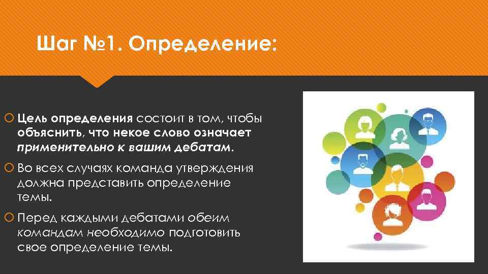 Шаг № 1. Определение: Цель определения состоит в том, чтобы объяснить, что некое слово