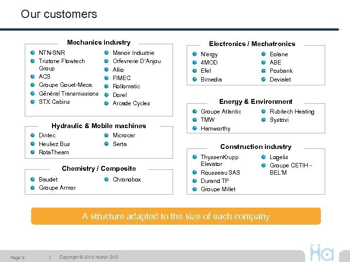 Our customers Mechanics industry NTN-SNR Tristone Flowtech Group ACS Groupe Gouet-Meca. Général Transmissions STX