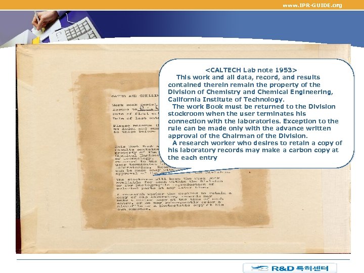 www. IPR-GUIDE. org <CALTECH Lab note 1953> This work and all data, record, and