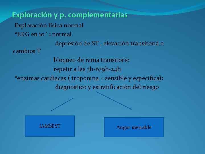 Exploración y p. complementarias Exploración física normal *EKG en 10 ‘ : normal depresión