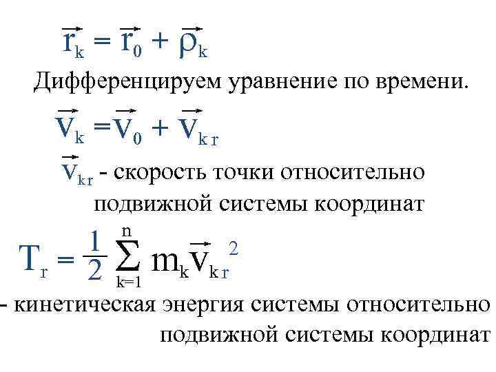 rk = r 0 + k Дифференцируем уравнение по времени. vk = v 0