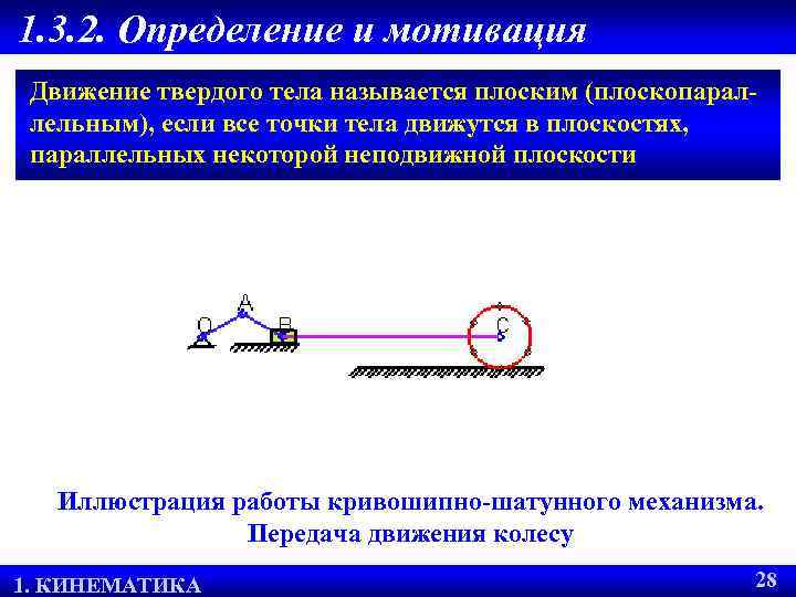 1. 3. 2. Определение и мотивация Движение твердого тела называется плоским (плоскопараллельным), если все