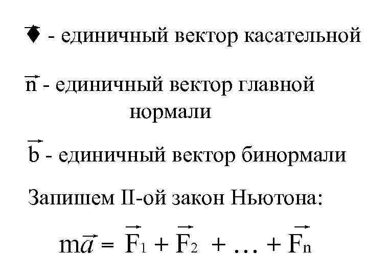  - единичный вектор касательной n - единичный вектор главной нормали b - единичный