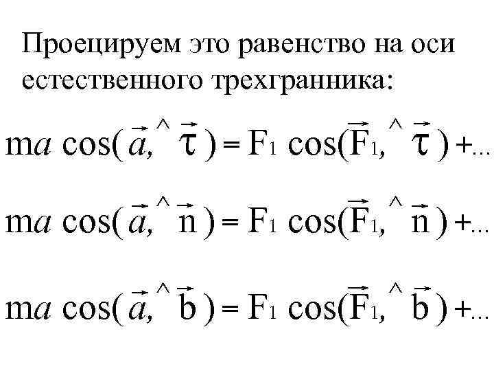 Проецируем это равенство на оси естественного трехгранника: ^ ma cos( a, t ) =