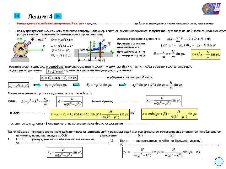 Лекция 4 n n Вынужденные колебания материальной точки – Наряду с восстанавливающей силой действует
