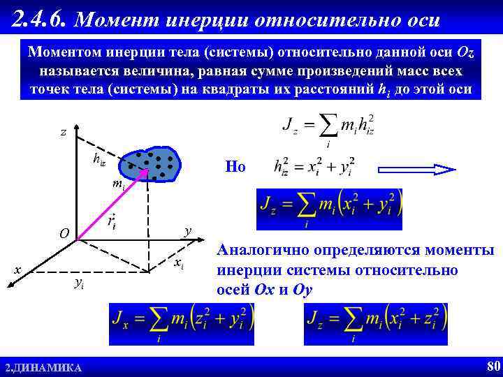 2. 4. 6. Момент инерции относительно оси Моментом инерции тела (системы) относительно данной оси