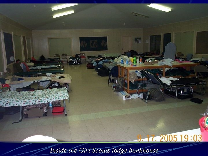 Inside the Girl Scouts lodge bunkhouse 