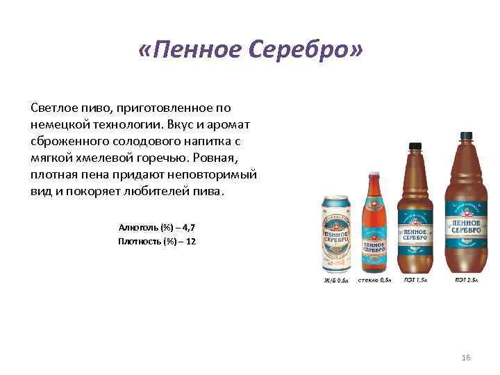  «Пенное Серебро» Светлое пиво, приготовленное по немецкой технологии. Вкус и аромат сброженного солодового