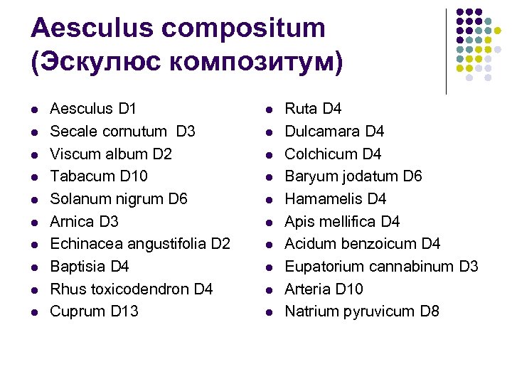 Aesculus compositum (Эскулюс композитум) l l l l l Aesculus D 1 Secale cornutum