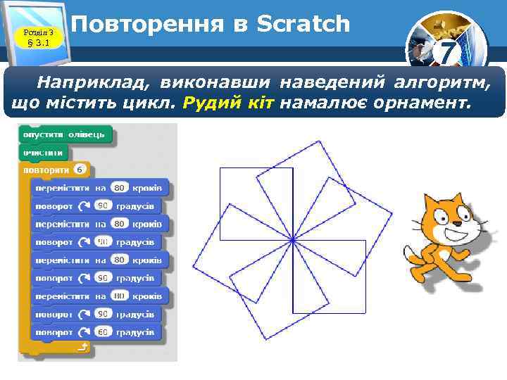 Розділ 3 § 3. 1 Повторення в Scratch 7 Наприклад, виконавши наведений алгоритм, що