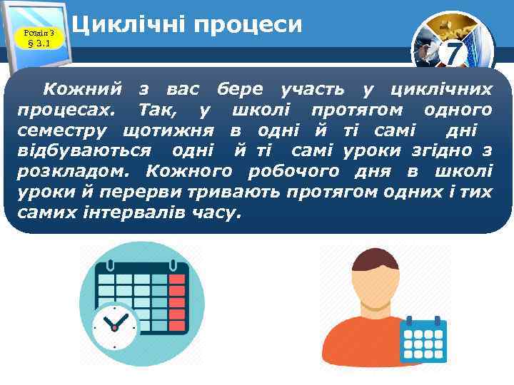 Розділ 3 § 3. 1 Циклічні процеси 7 Кожний з вас бере участь у