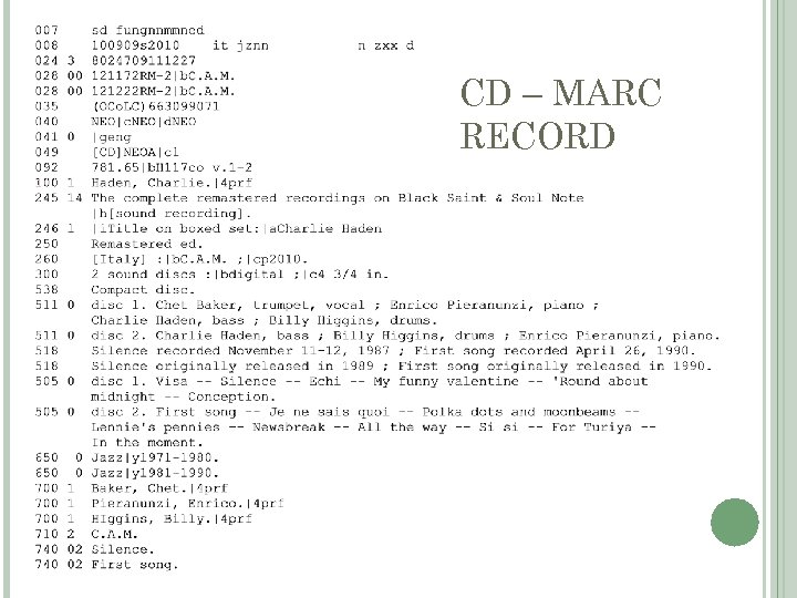 CD – MARC RECORD 