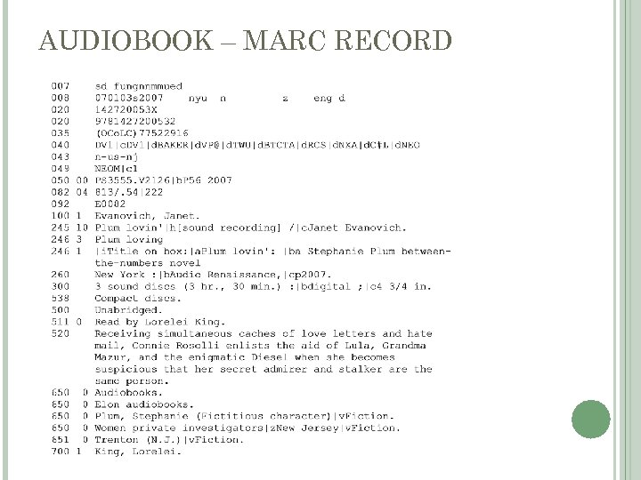 AUDIOBOOK – MARC RECORD 