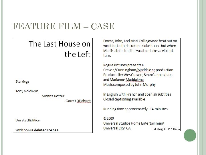 FEATURE FILM – CASE Catalog #61110437 