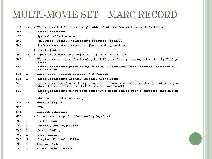 MULTI-MOVIE SET – MARC RECORD 245 0 246 3 0 Black rain ‡h[videorecording] :