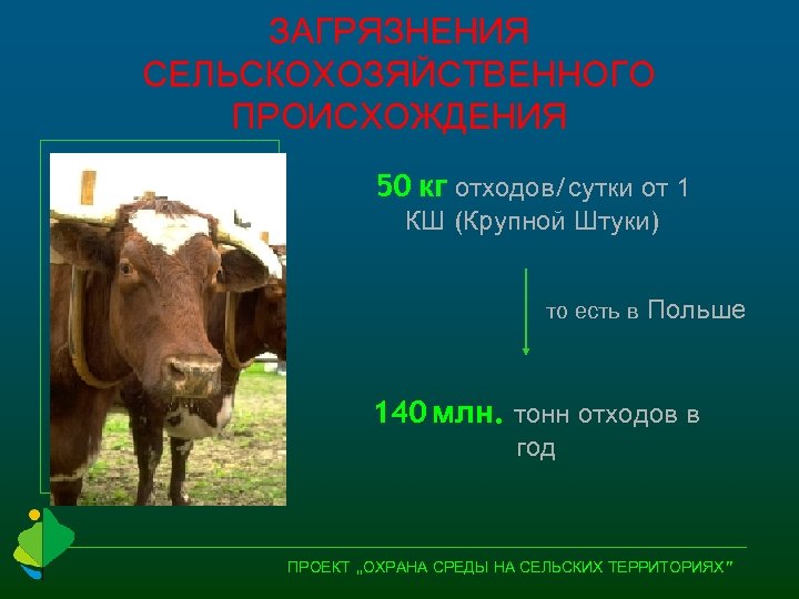 ЗАГРЯЗНЕНИЯ СЕЛЬСКОХОЗЯЙСТВЕННОГО ПРОИСХОЖДЕНИЯ 50 кг отходов/сутки от 1 КШ (Крупной Штуки) то есть в