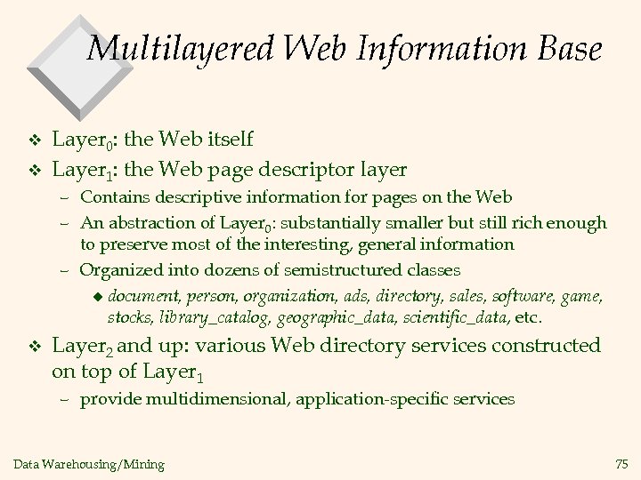 Multilayered Web Information Base v v Layer 0: the Web itself Layer 1: the