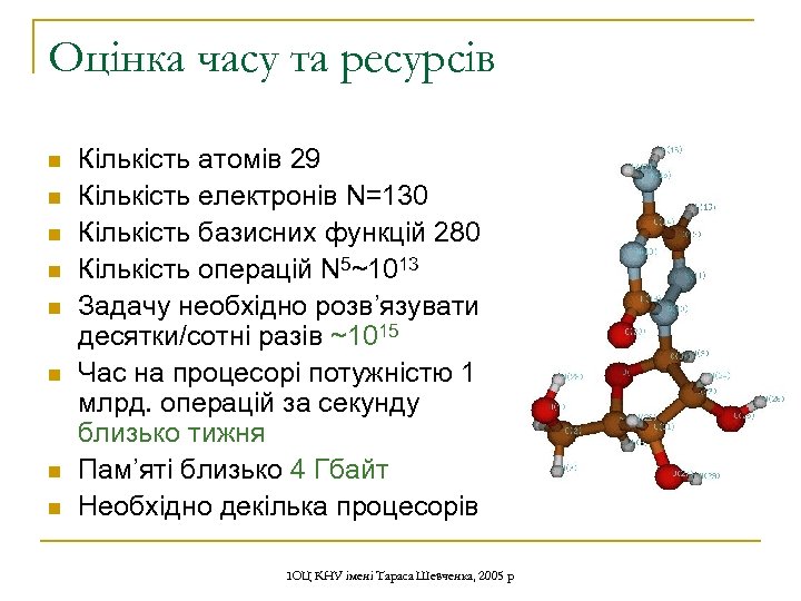 Оцінка часу та ресурсів n n n n Кількість атомів 29 Кількість електронів N=130