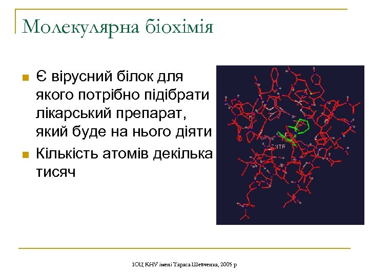 Молекулярна біохімія n n Є вірусний білок для якого потрібно підібрати лікарський препарат, який