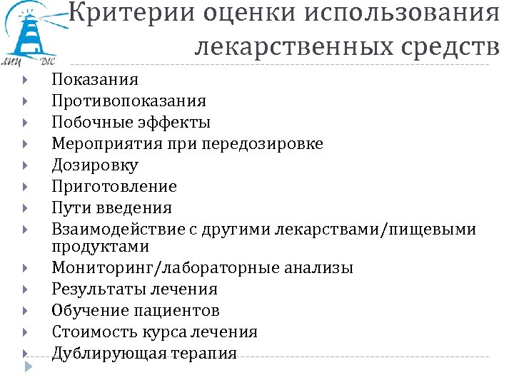 Критерии оценки использования лекарственных средств Показания Противопоказания Побочные эффекты Мероприятия при передозировке Дозировку Приготовление