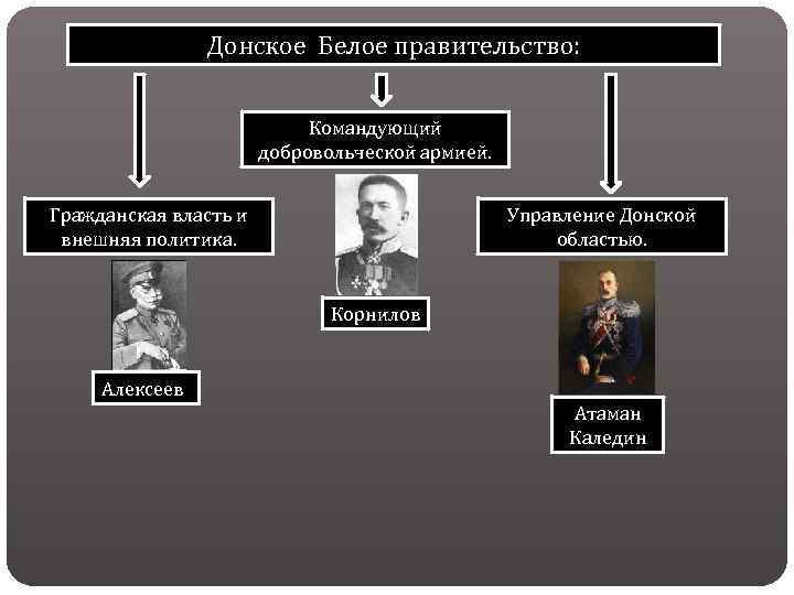 Донское Белое правительство: Командующий добровольческой армией. Гражданская власть и внешняя политика. Управление Донской областью.