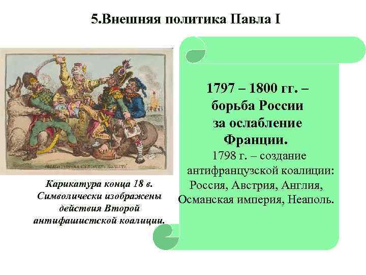 5. Внешняя политика Павла I 1797 – 1800 гг. – борьба России за ослабление