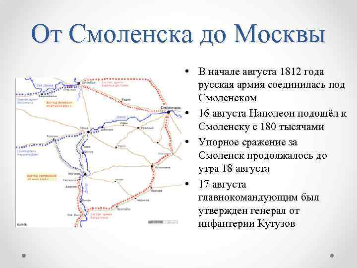 От Смоленска до Москвы • В начале августа 1812 года русская армия соединилась под