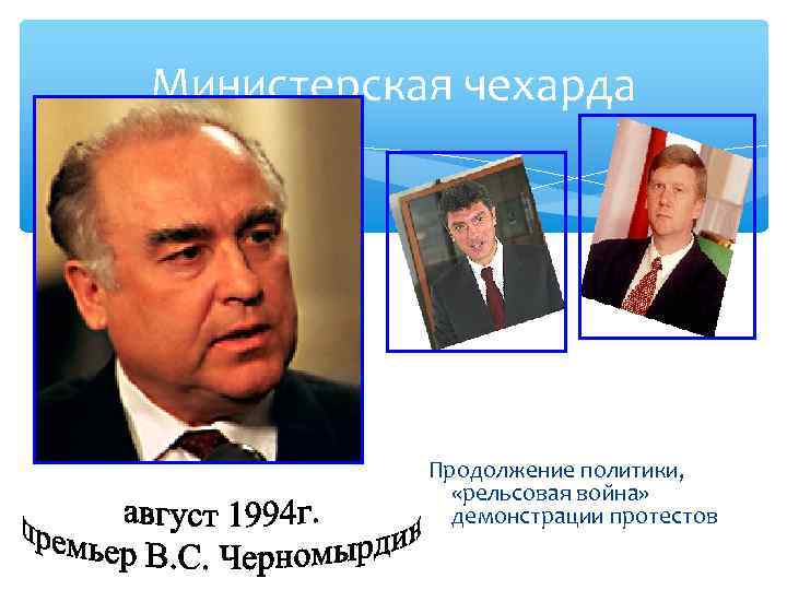 Министерская чехарда Продолжение политики, «рельсовая война» демонстрации протестов 