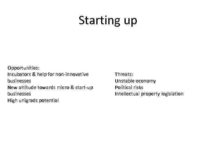 Starting up Opportunities: Incubators & help for non-innovative businesses New attitude towards micro &