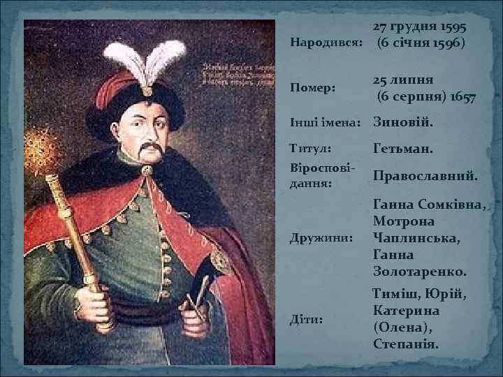 27 грудня 1595 Народився: (6 січня 1596) Помер: 25 липня (6 серпня) 1657 Інші