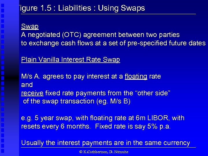 Figure 1. 5 : Liabilities : Using Swaps Swap A negotiated (OTC) agreement between