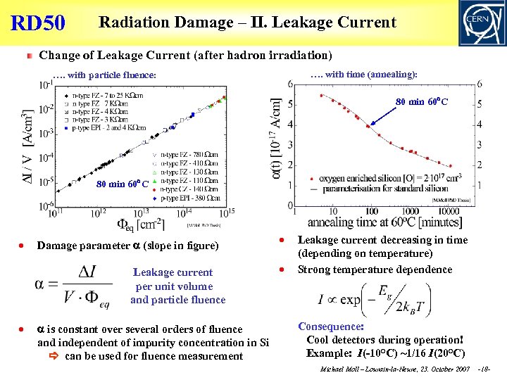 RD 50 Radiation Damage – II. Leakage Current Change of Leakage Current (after hadron