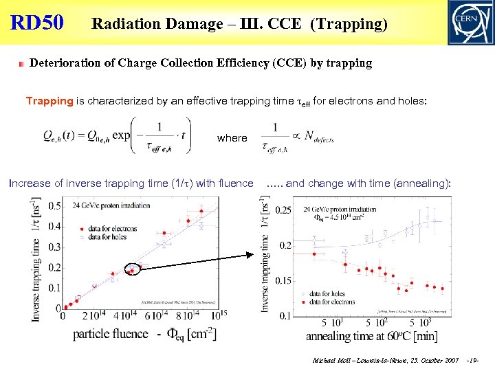 RD 50 Radiation Damage – III. CCE (Trapping) Deterioration of Charge Collection Efficiency (CCE)