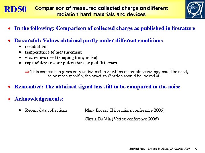 RD 50 Comparison of measured collected charge on different radiation-hard materials and devices In