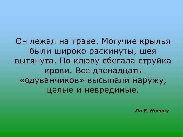 Он лежал на траве. Могучие крылья были широко раскинуты, шея вытянута. По клюву сбегала