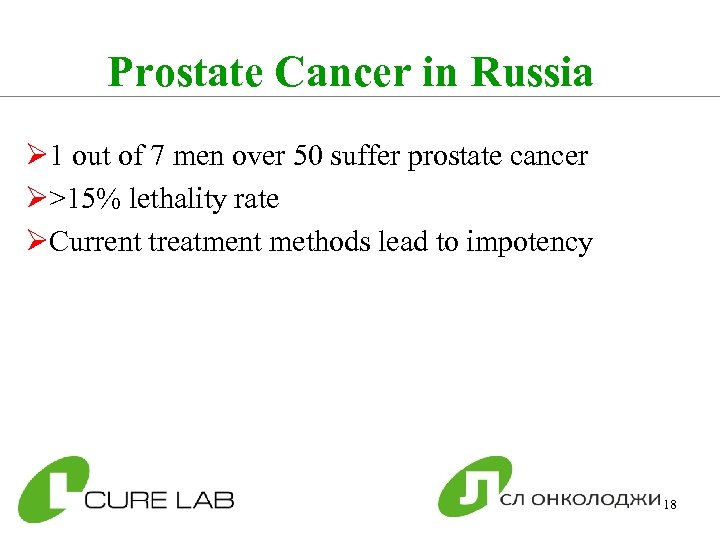 Prostate Cancer in Russia Ø 1 out of 7 men over 50 suffer prostate