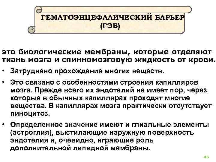 ГЕМАТОЭНЦЕФАЛИЧЕСКИЙ БАРЬЕР (ГЭБ) это биологические мембраны, которые отделяют ткань мозга и спинномозговую жидкость от
