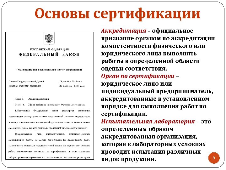 Основы сертификации Аккредитация – официальное признание органом по аккредитации компетентности физического или юридического лица