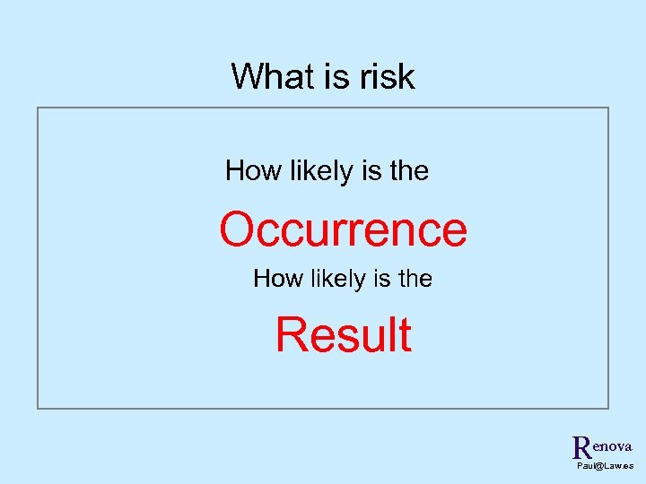 What is risk How likely is the Occurrence How likely is the Result Renova