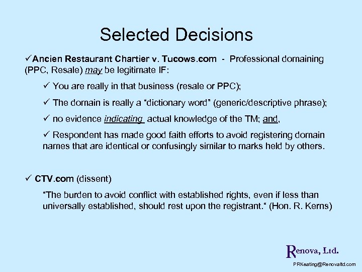Selected Decisions üAncien Restaurant Chartier v. Tucows. com - Professional domaining (PPC, Resale) may