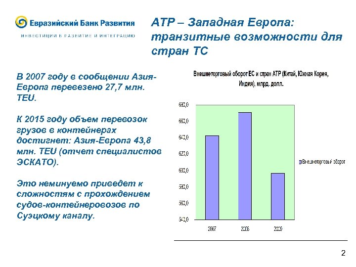 АТР – Западная Европа: транзитные возможности для стран ТС В 2007 году в сообщении