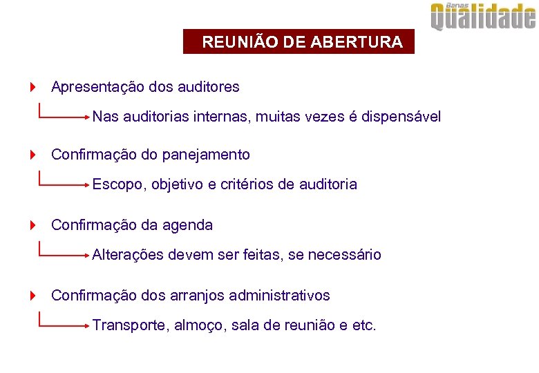REUNIÃO DE ABERTURA 4 Apresentação dos auditores Nas auditorias internas, muitas vezes é dispensável