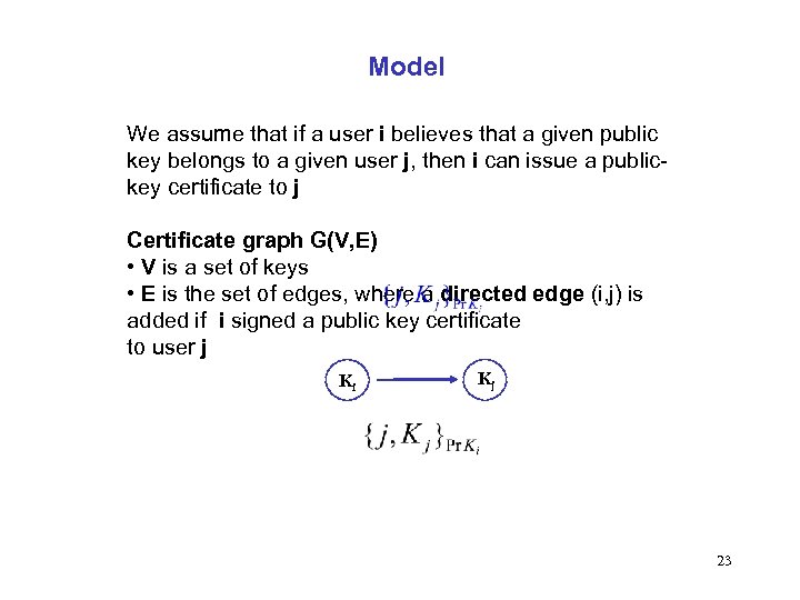 Model We assume that if a user i believes that a given public key