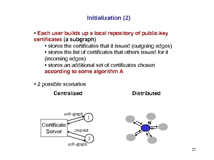 Initialization (2) • Each user builds up a local repository of public-key certificates (a