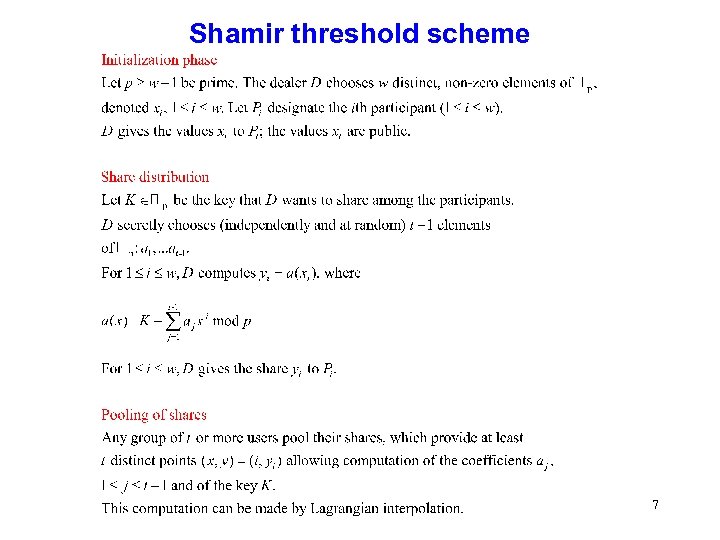 Shamir threshold scheme 7 