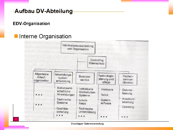 Aufbau DV-Abteilung EDV-Organisation n Interne Organisation Grundlagen Datenverarbeitung 