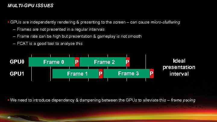MULTI-GPU ISSUES § GPUs are independently rendering & presenting to the screen – can